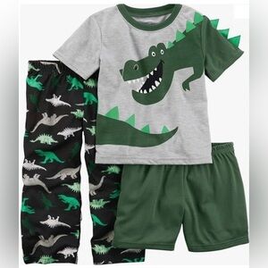 Boys Dinosaur Pajamas Jersey 3 Piece Pjs 3 pc Set Shirt Shorts Pants Summer 12M